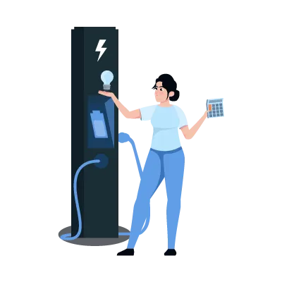 Personne choisissant une borne de recharge adaptée à son véhicule électrique
